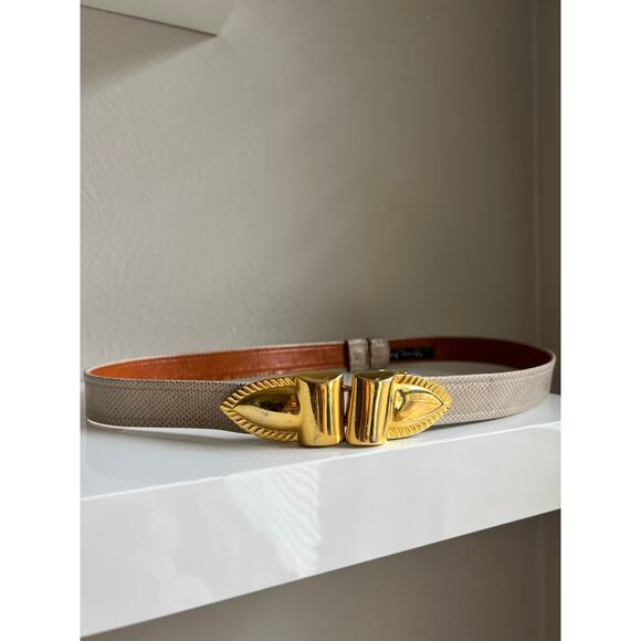 Vintage Alexis Kirk Gold Tone Buckle Belt Snakeskin Adjustable Statement main image 6